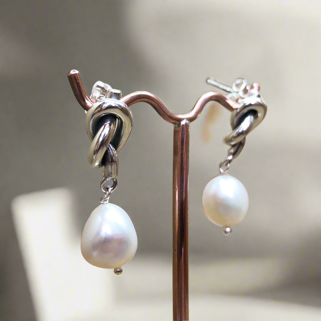 Arete De Plata | Arete Nudo Con Perla