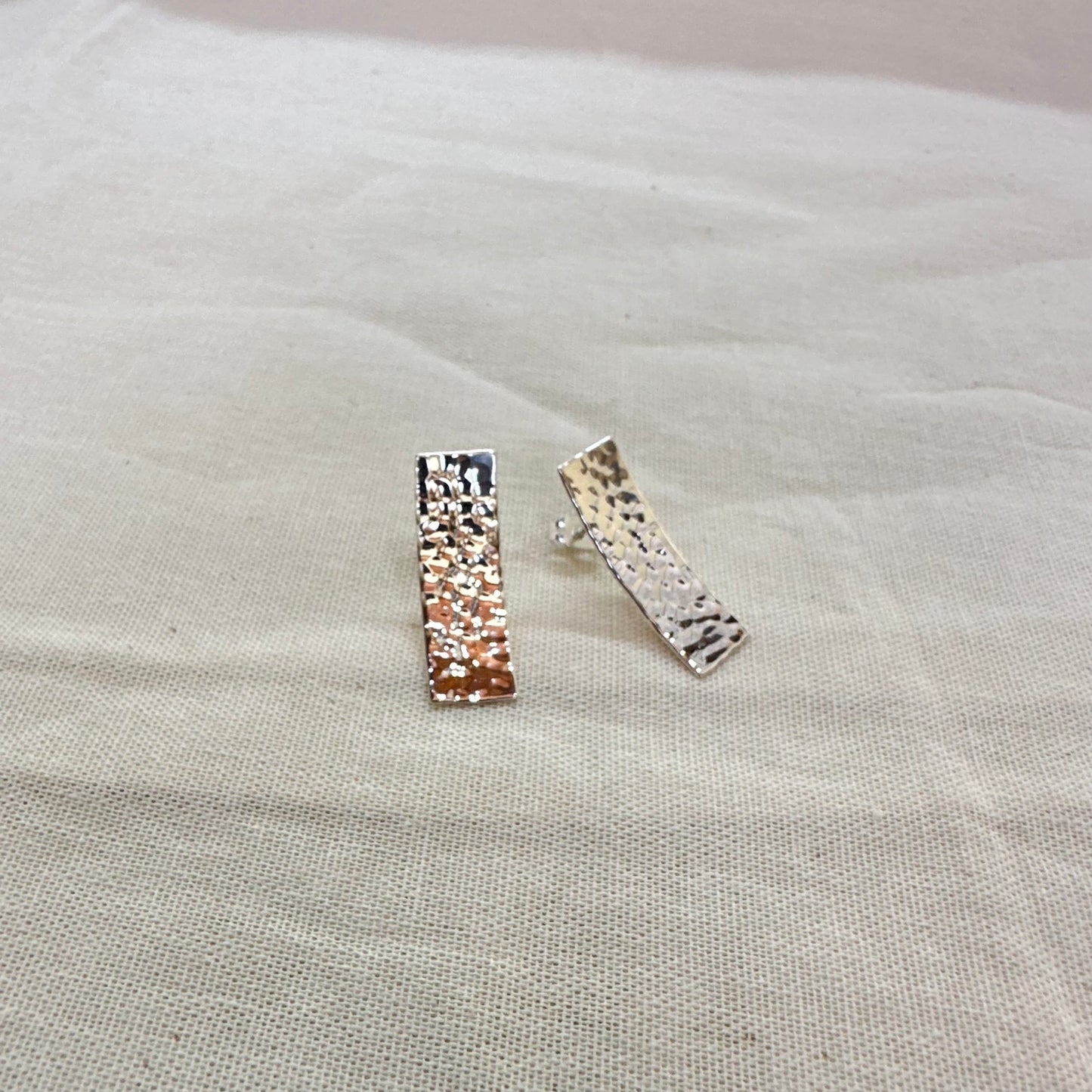 Aretes De Plata | Rectangulo Martillado #1