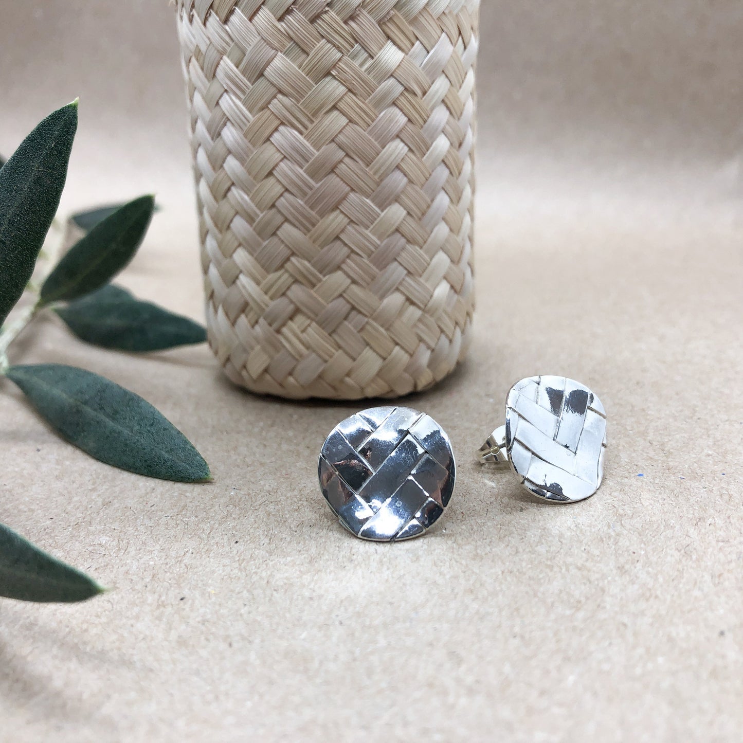 Aretes De Plata | Disco De Plata | Tejido | Poste