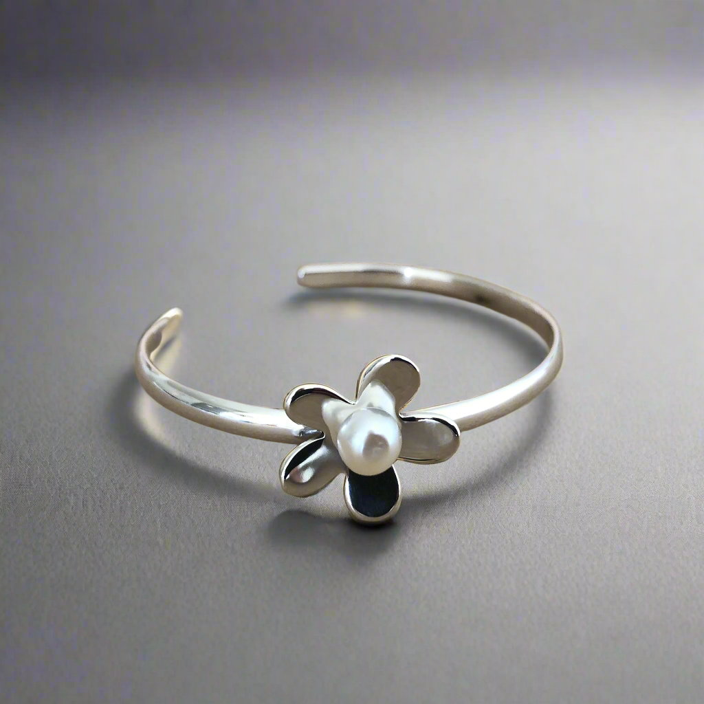 Brazalete De Plata | Brazalete Flor Diana Con Perla