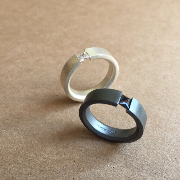 Silver Ring | Sandblasted And Square Zirconia Inlay